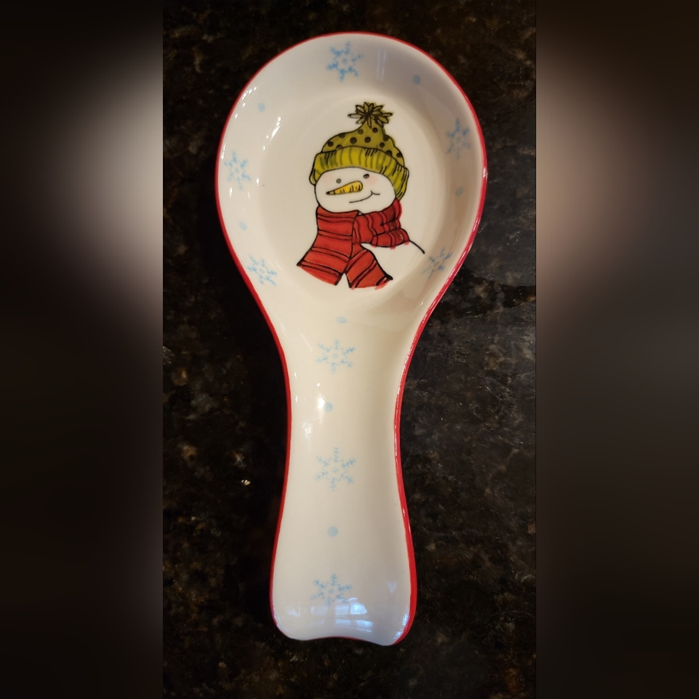 Grace Bake Shop Christmas Snowman Ceramic Spoon Rest Pre-owned